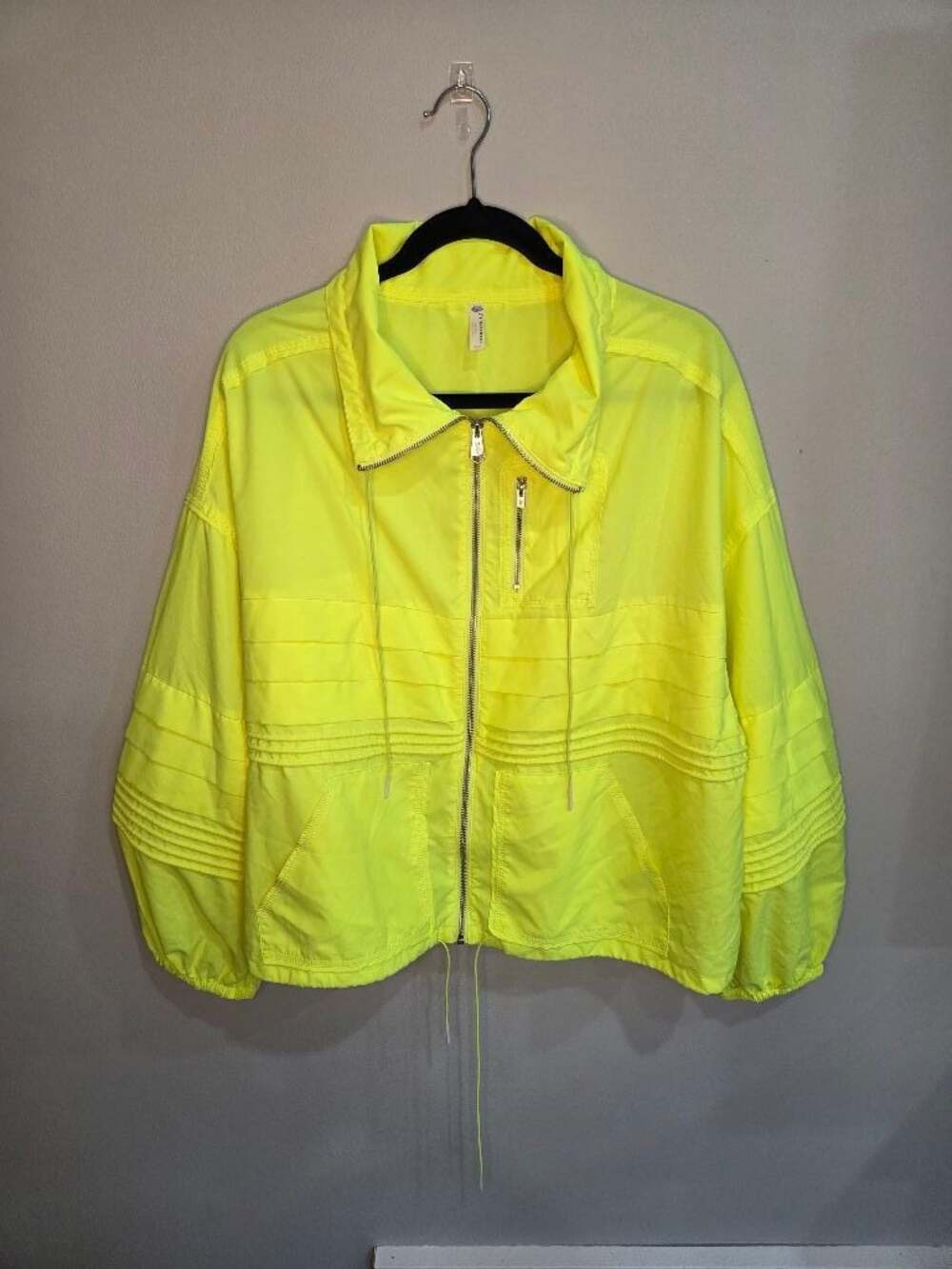 Free People Neon Yellow Lightweight Zip-Up Windbreaker Jacket